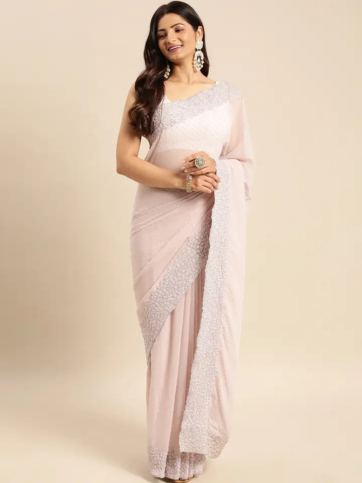 kasee Embellished Beads and Stones Saree, Lavender