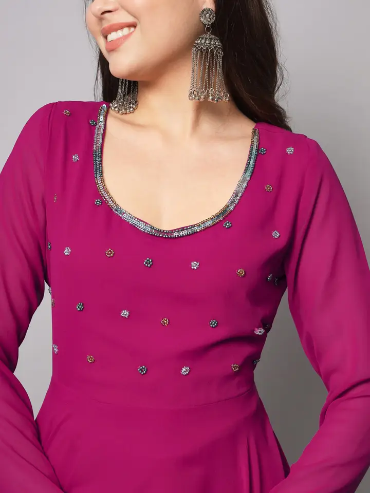 Poshak Hub Women Indie Prints Georgette Anarkali Kurta, Pink