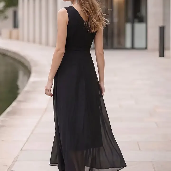aayu V Neck Sleeveless Georgette Maxi Dress, Black