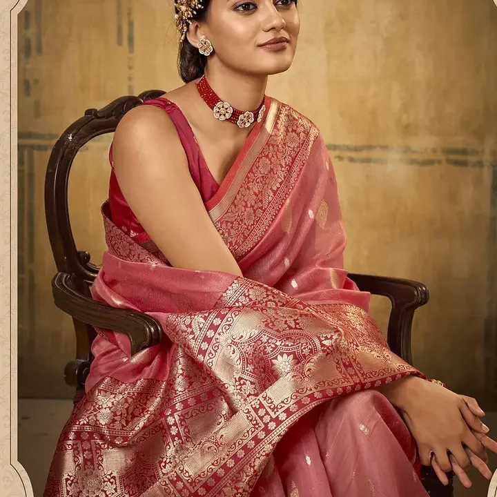 Satrani Ethnic Motifs Woven Design Zari Banarasi Saree, Pink