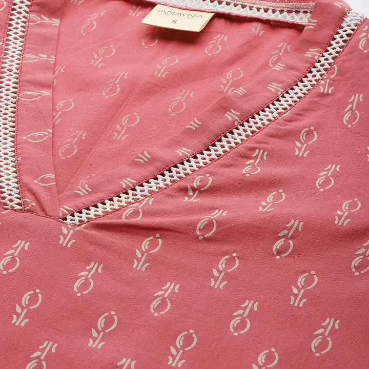 anayna Ethnic Motifs Printed Kurta, Pink