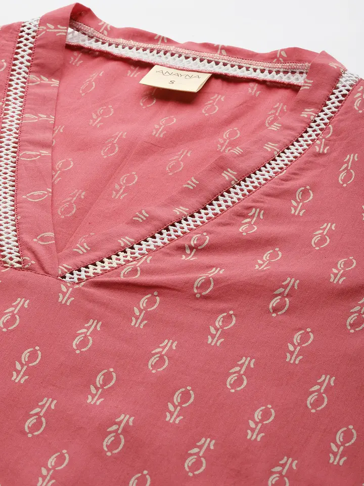anayna Ethnic Motifs Printed Kurta, Pink