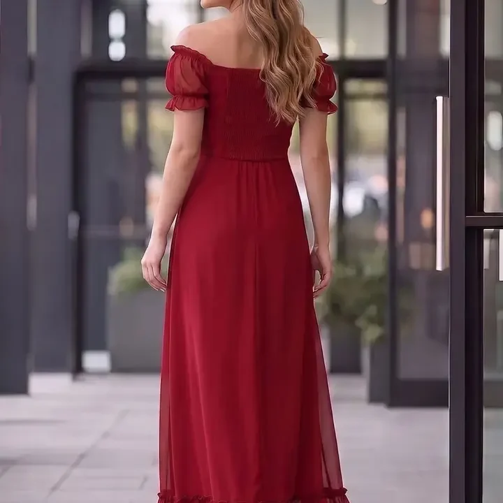 aayu Off-Shoulder Gathered Detailed Maxi Dress