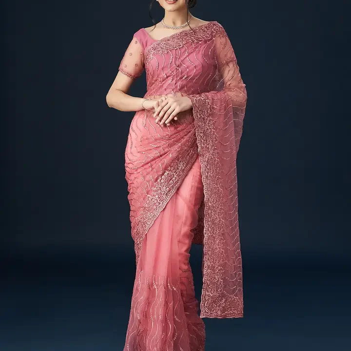 kasee Floral Embroidered Saree, Pink