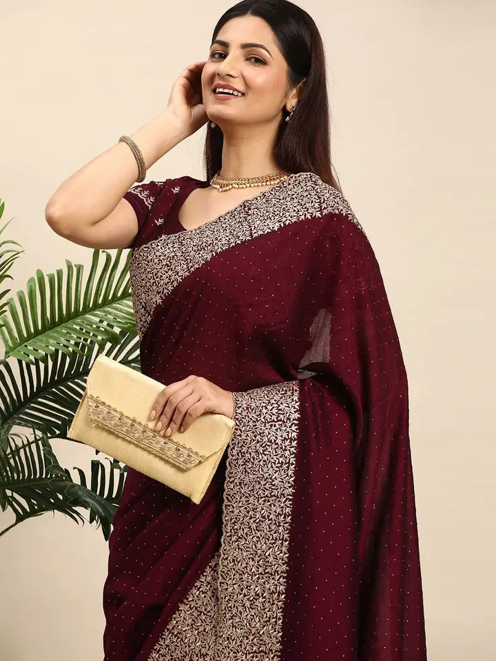 kasee Embellished Embroidered Designer Saree, Magenta