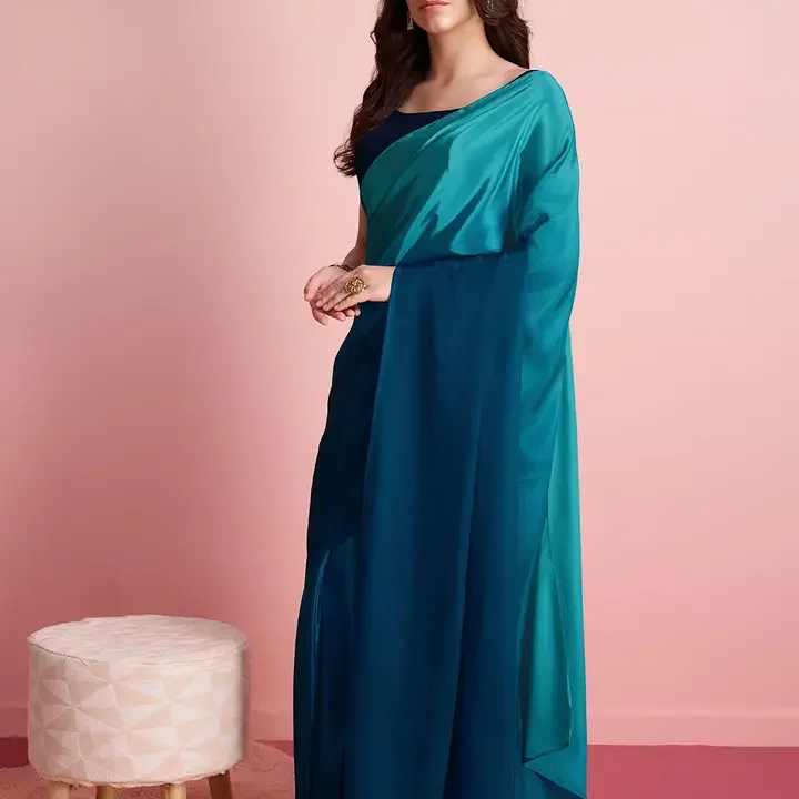 Blue Color Ombre Dyed Poly Silk Ready to Wear Saree Saree