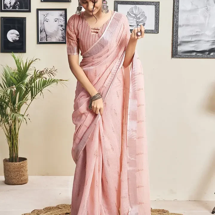 Satrani Ethnic Motifs Woven Design Ready to Wear Saree, Pink