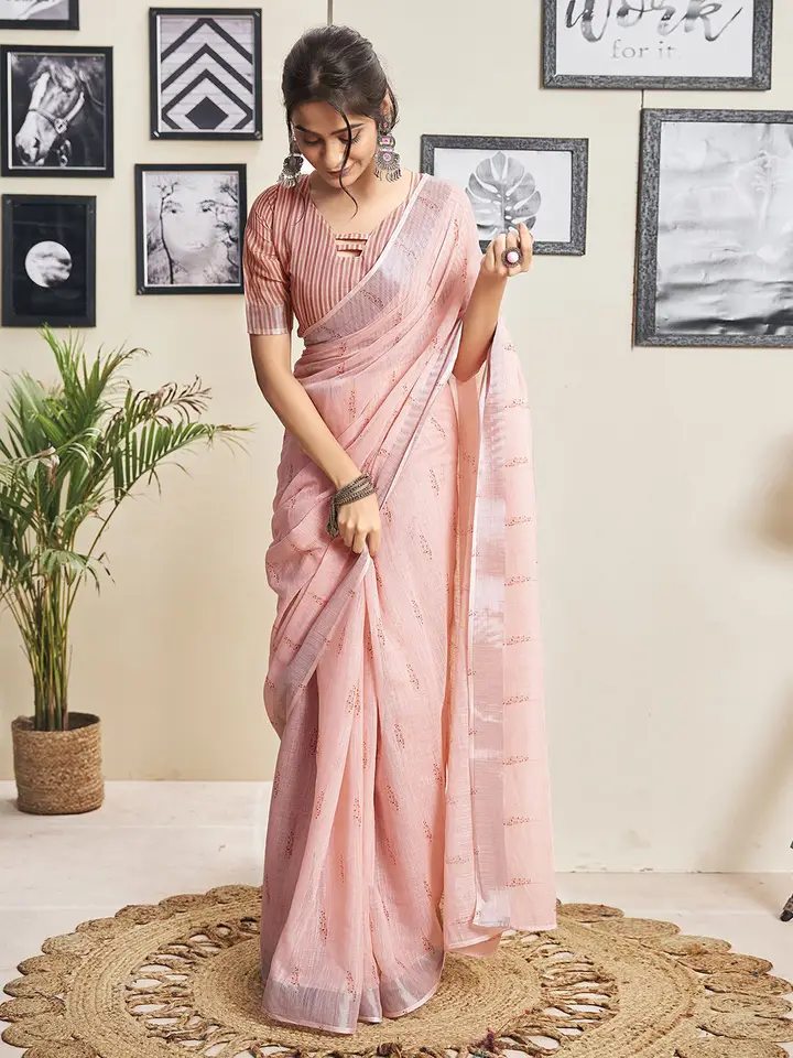 Satrani Ethnic Motifs Woven Design Ready to Wear Saree, Pink