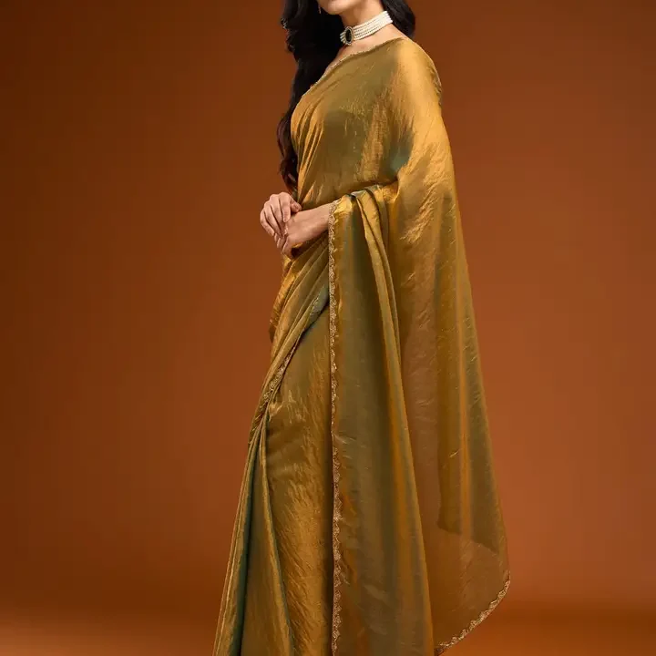 kasee Solid Beads and Stones Saree, Gold