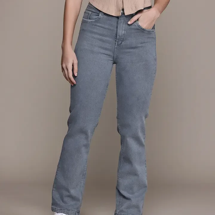 Nifty Women Straight Fit High-Rise Stretchable Jeans, Grey