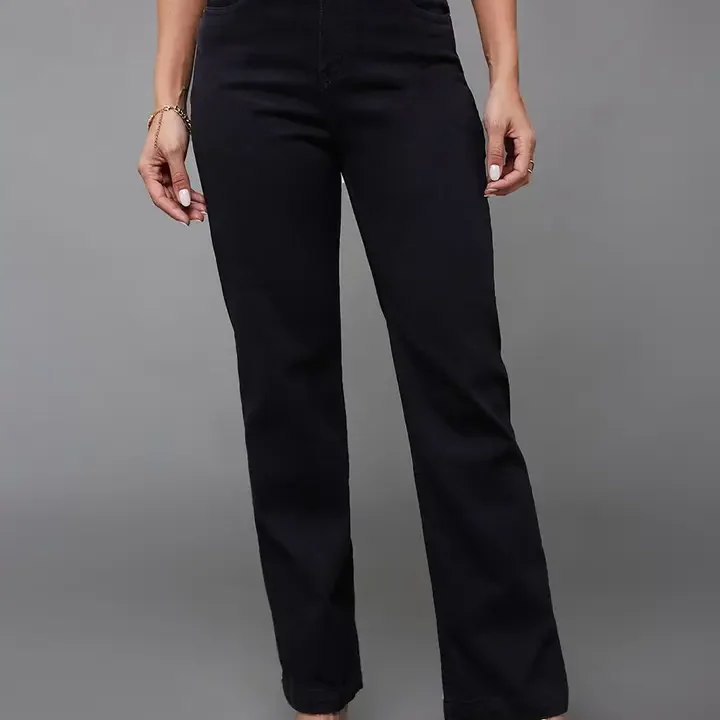 Miss Chase Women Straight High Rise Regular-Length Stretchable Denim Jeans, Black