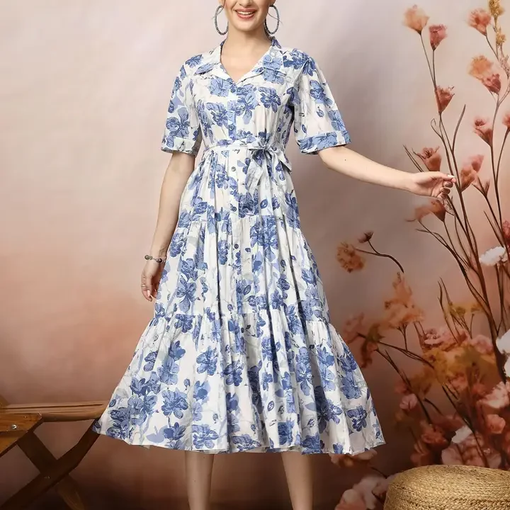 Stylum Floral Print Fit & Flare Maxi Dress, Blue