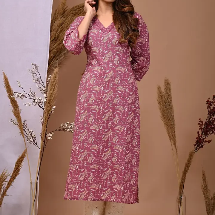 Rimeline Ethnic Motifs Printed Pure Cotton Straight Kurta, Purple