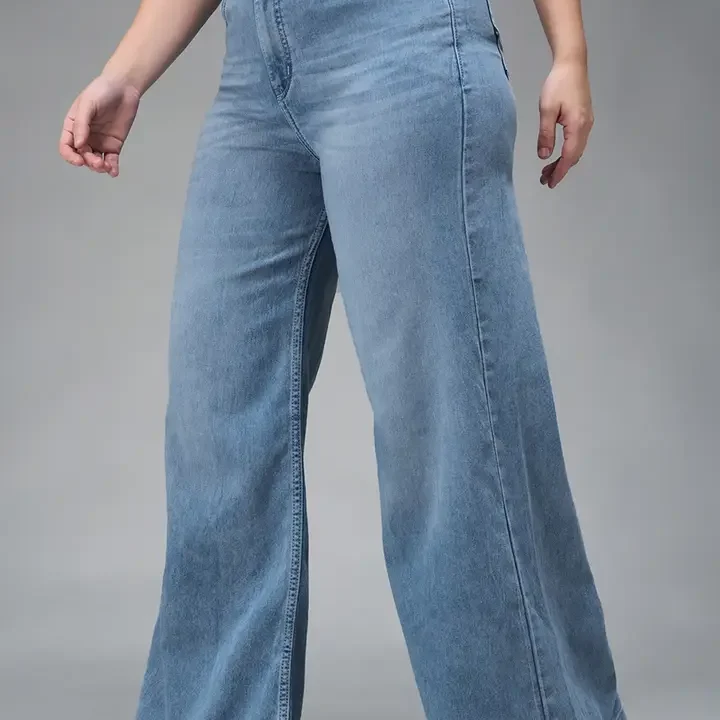 Miss Chase A+ Women Plus Size Wide Leg High-Rise Light Fade Stretchable Jeans, Blue