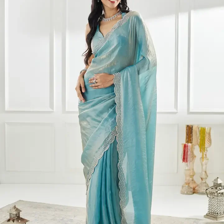 kasee Beads and Stones  Saree, Teal