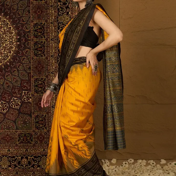 Saree mall Silk Blend Ikat Sarees, Yellow