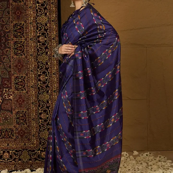 Saree mall Silk Blend Designer Ikat Sarees, Purple