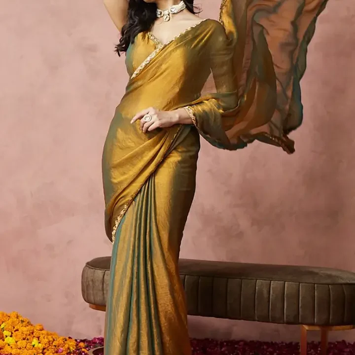 kasee Embroidered Silk Blend Ready to Wear Saree, Gold