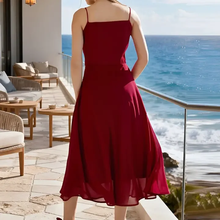 aayu Women Georgette Fit & Flare Midi Dress, Maroon