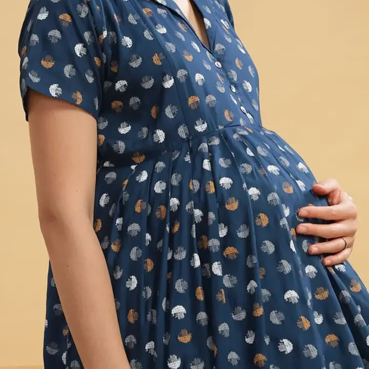 LOVELY MOM'S Women Floral Printed A-Line Maternity Dress, Blue