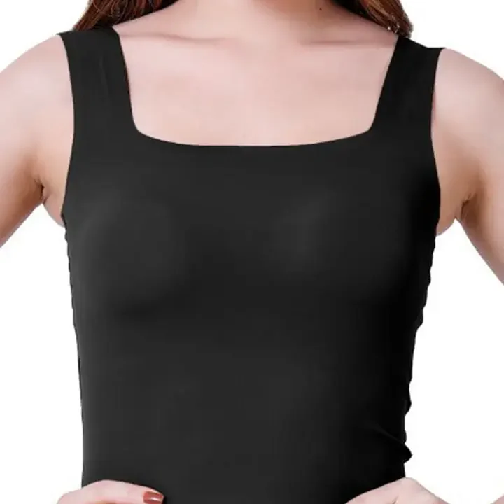 Sizi Women Square Neck Padded Camisole Workout Tank Top, Black
