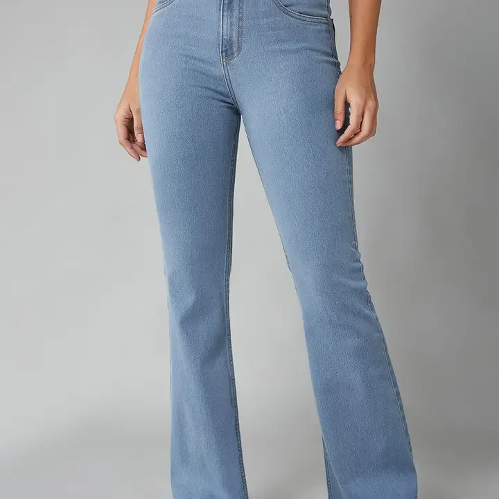 DOLCE CRUDO Women Bootcut High-Rise Low Distress Stretchable Jeans, Blue
