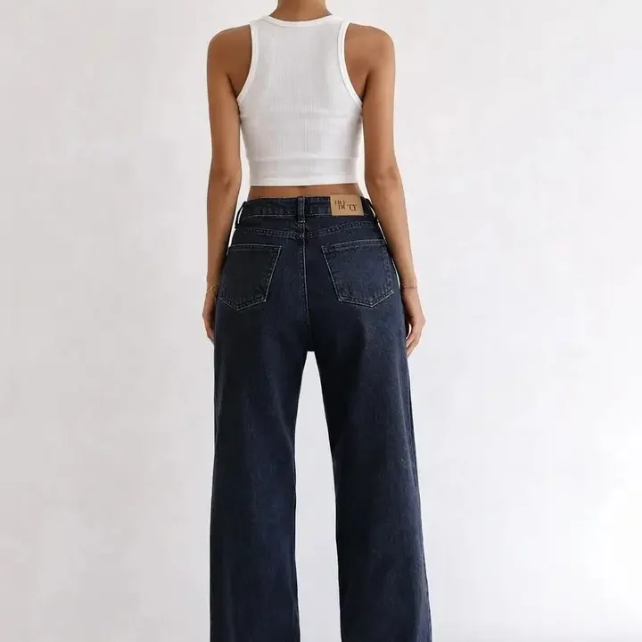 Off Duty India Deep Night Blue Highly Distressed High-Rise Wide Leg Jeans