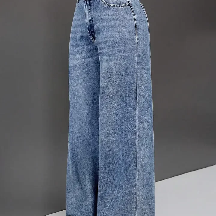 Aadvi Fashion Women Jean Wide Leg High-Rise Highly Distressed Heavy Fade Stretchable Jeans, Blue