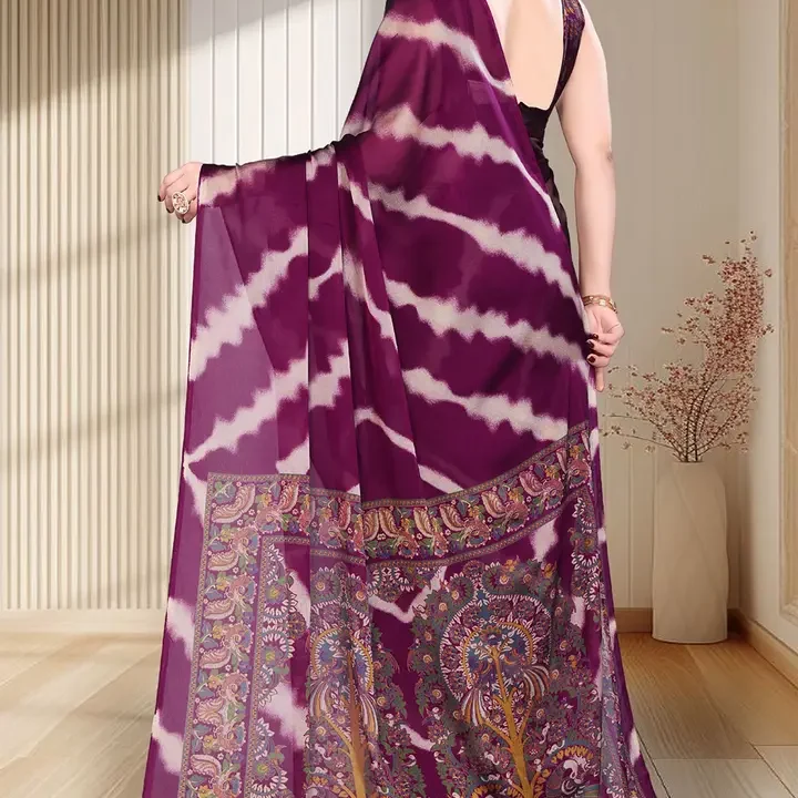 MAGNEITTA Leheriya Pure Chiffon Saree, Purple
