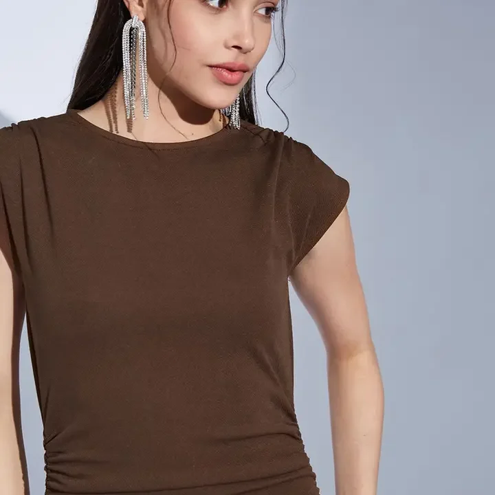 Selvia Dyed Women Round Neck Bodycon Maxi Dress, Brown