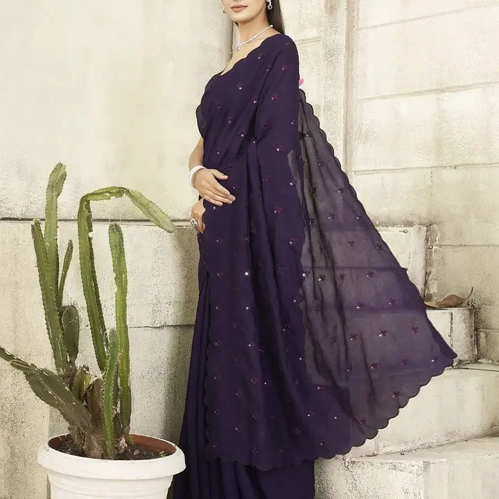 Tikhi Imli Embroidered Mirror Work Saree, Purple