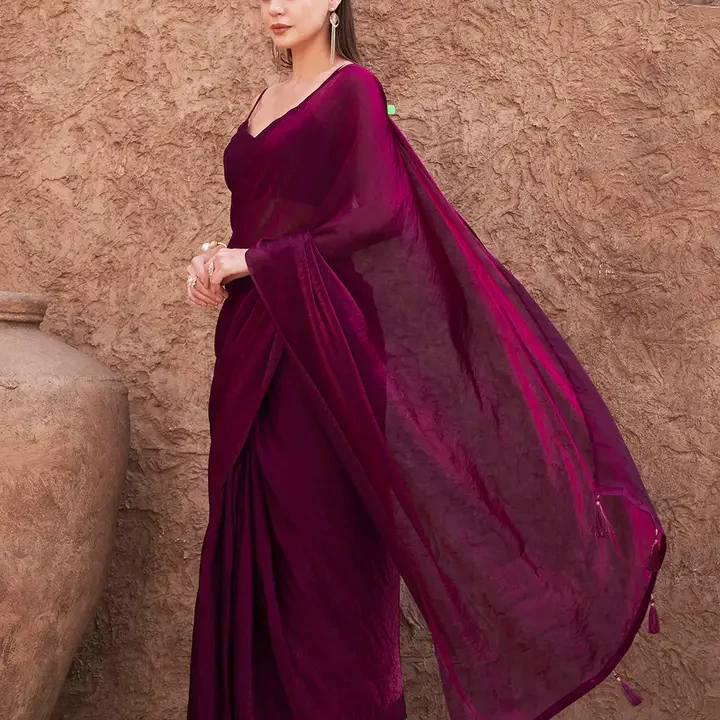 Tikhi Imli Satin Ready to Wear Saree With Unstitched Blouse Piece, Magenta