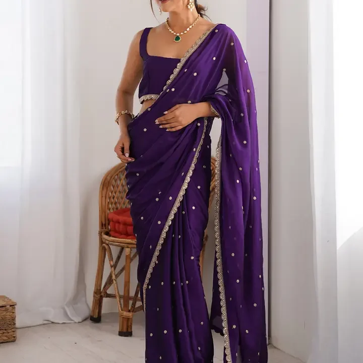 Saree mall Floral Sequinned Pure Georgette Sarees, Purple