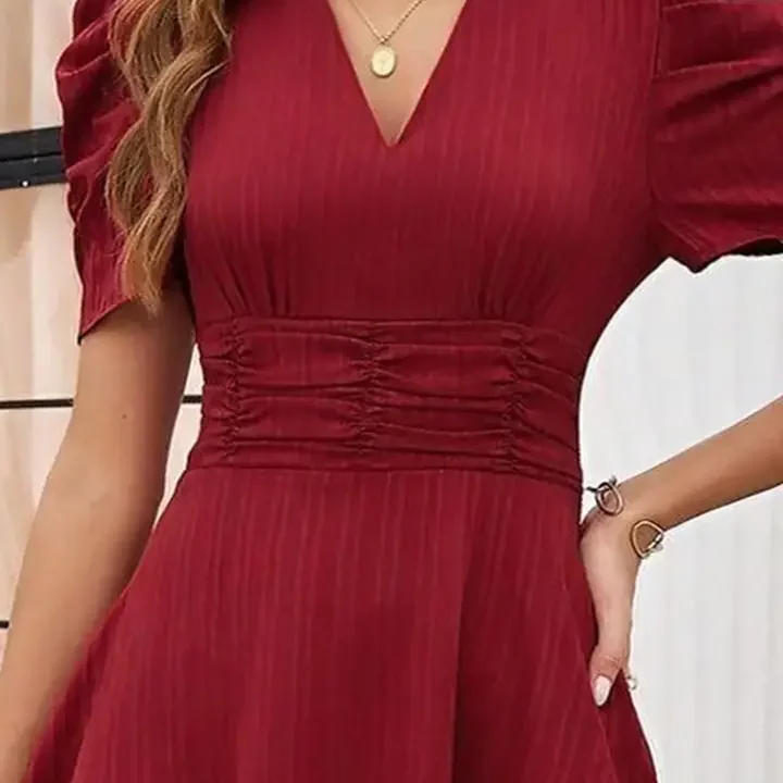 Outzidr Women Fit & Flare Midi Dress, Red