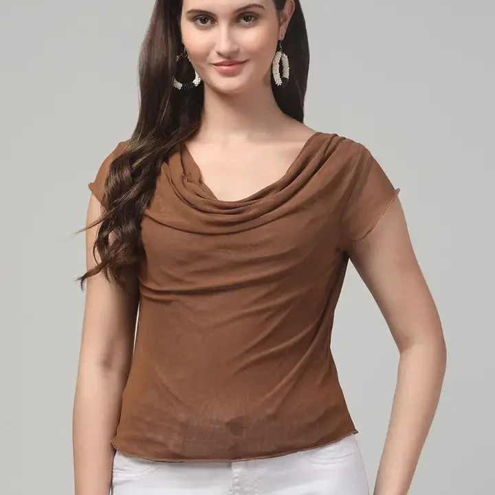 clobug Cowl Neck Top, Brown
