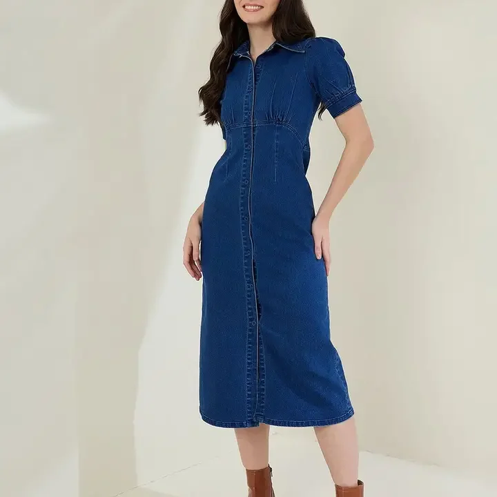 StyleStone woman Denim  soild Midi Dress, Blue