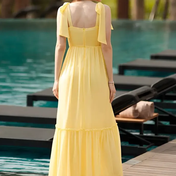 aayu Women Maternity Maxi Dress, Yellow
