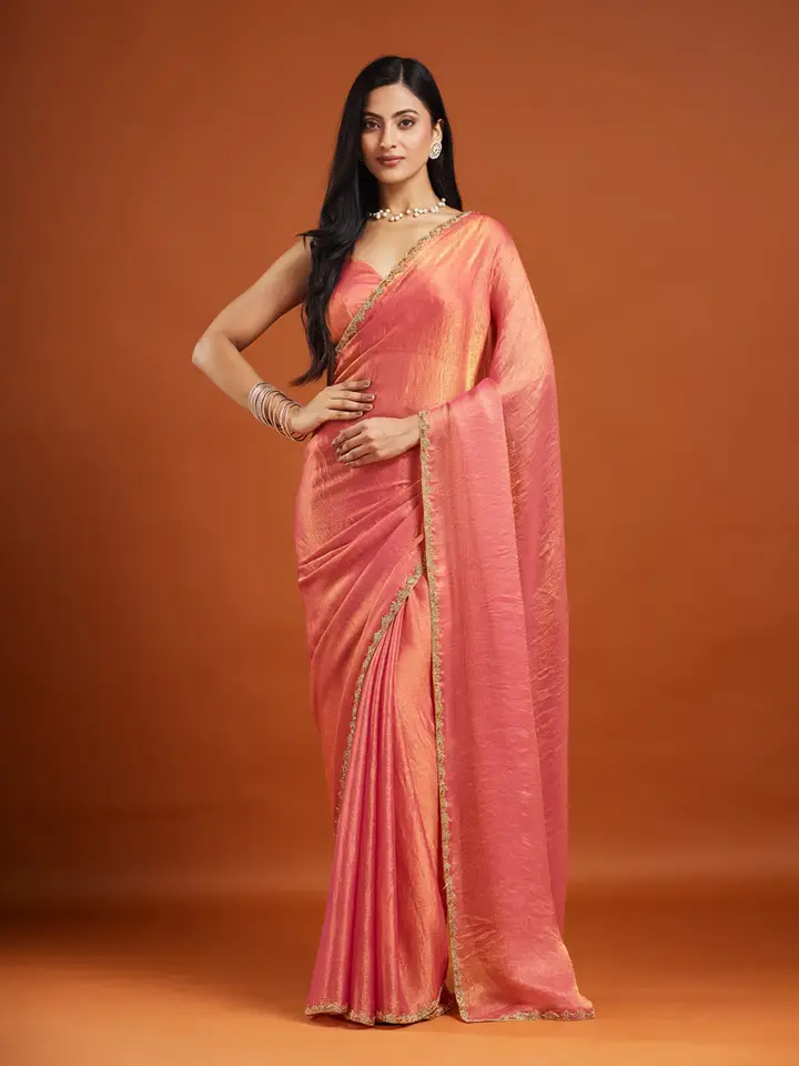 kasee Embellished Beads and Stones Saree, Pink