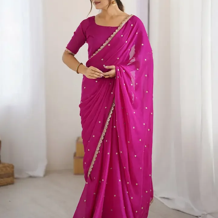 Saree mall Embellished Sequinned Floral Pure Georgette Saree, Pink