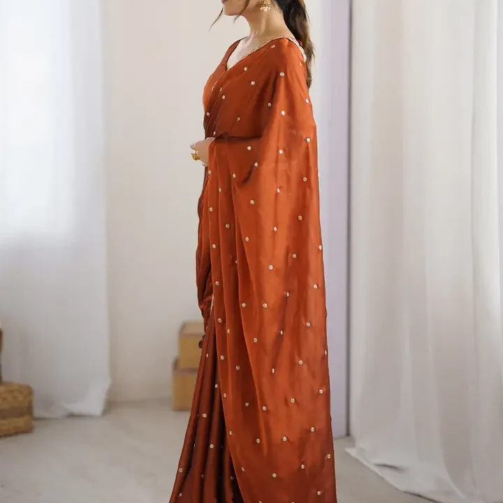 Saree mall Embellished Sequinned Floral Pure Georgette Saree, Rust