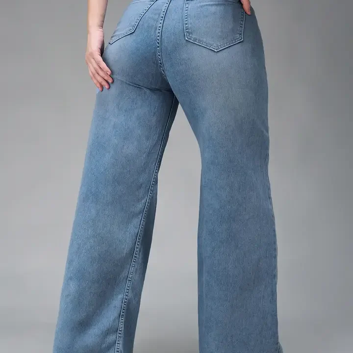 Miss Chase A+ Plus Size Women's Wide-Leg High Rise Clean Look Stretchable Denim Jeans, Blue
