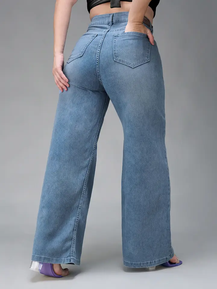 Miss Chase A+ Plus Size Women's Wide-Leg High Rise Clean Look Stretchable Denim Jeans, Blue