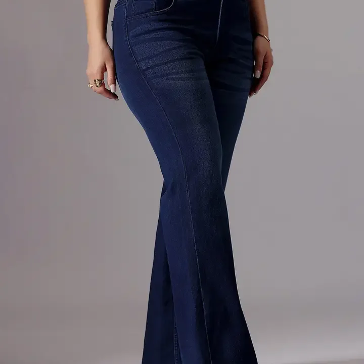 Miss Chase A+ Plus Size Women's High-Rise Clean-Look Stretchable Bootcut Denim Jeans, Blue