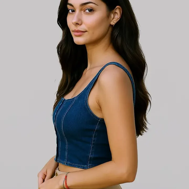 NUEVOSDAMAS Blue Denim Bustier Crop Top
