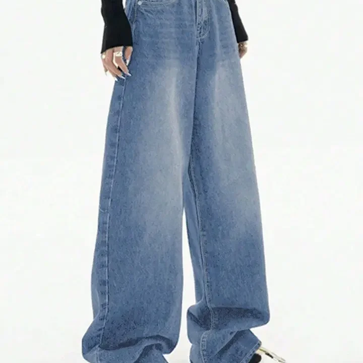 Aadvi Fashion Women Comfort High-Rise Heavy Fade Baggy Acid Wash Stretchable Jeans, Blue
