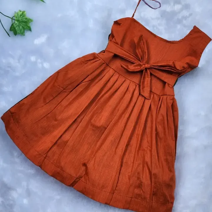 Amba Collection Boutique's Girl's Traditional Ethnic Wear Kalyani Cotton Flower Knot Frock, Orange