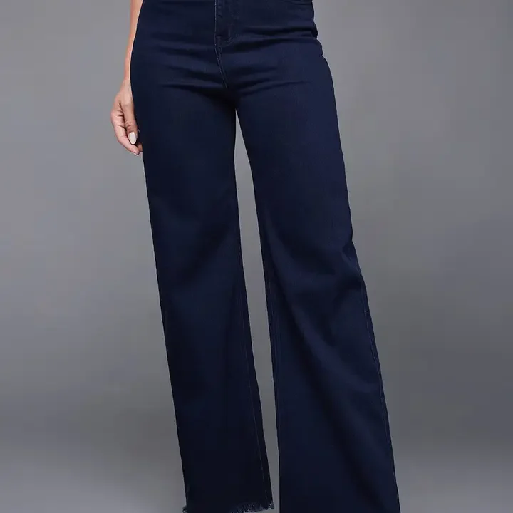 Miss Chase Women Wide Leg High-Rise Stretchable Jeans, Blue