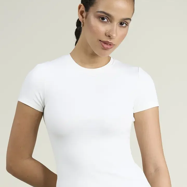 CAVA Women White Sculpt Core Crop Round Neck Top