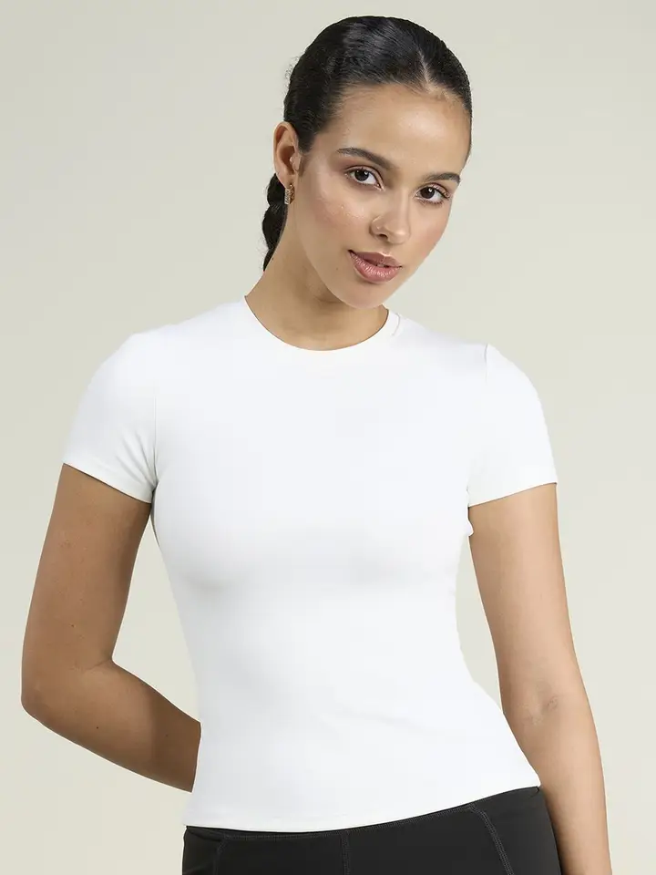CAVA Women White Sculpt Core Crop Round Neck Top