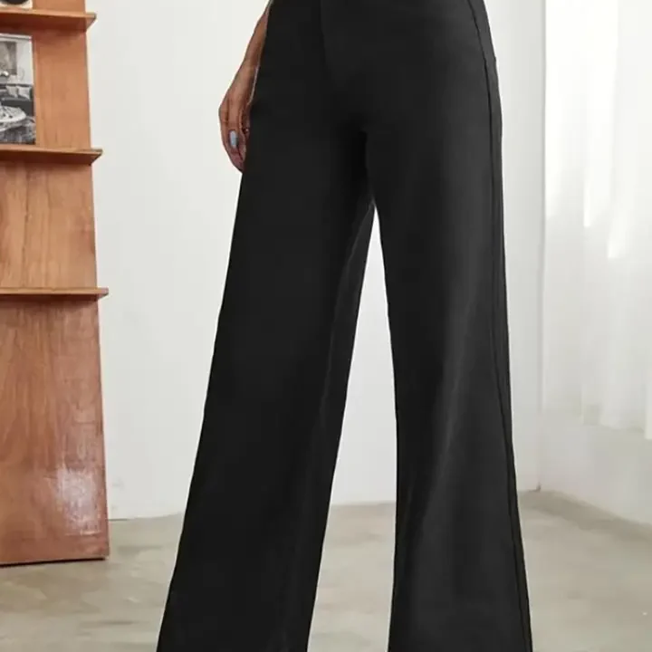 Aadvi Fashion Women Smart Wide Leg High-Rise Jeans, Black